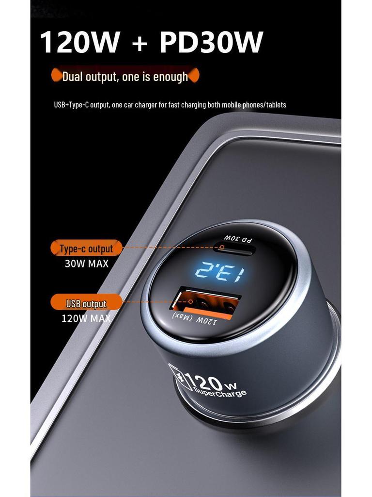 120W Dual Car Charger for Xiaomi and Apple - Super Fast Charging Adapter