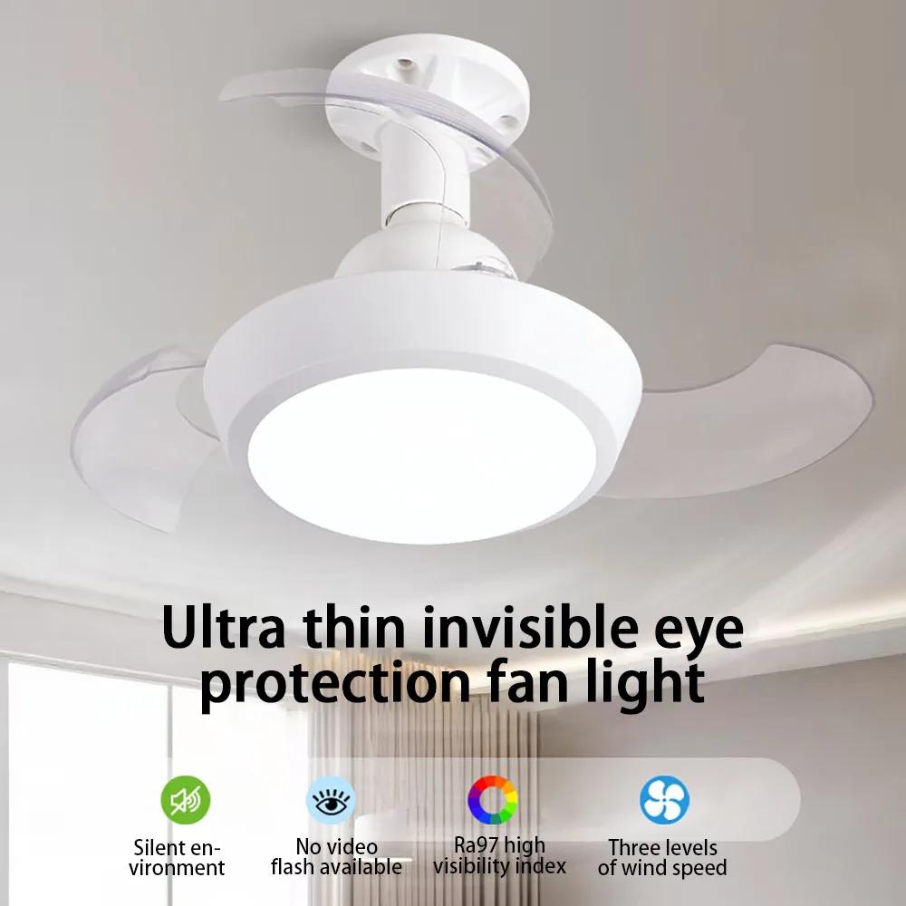 LED Ceiling Fan With Light Silent Electric Fan Retractable Blades Remote Control Dimming Bedroom And Living Room Lighting