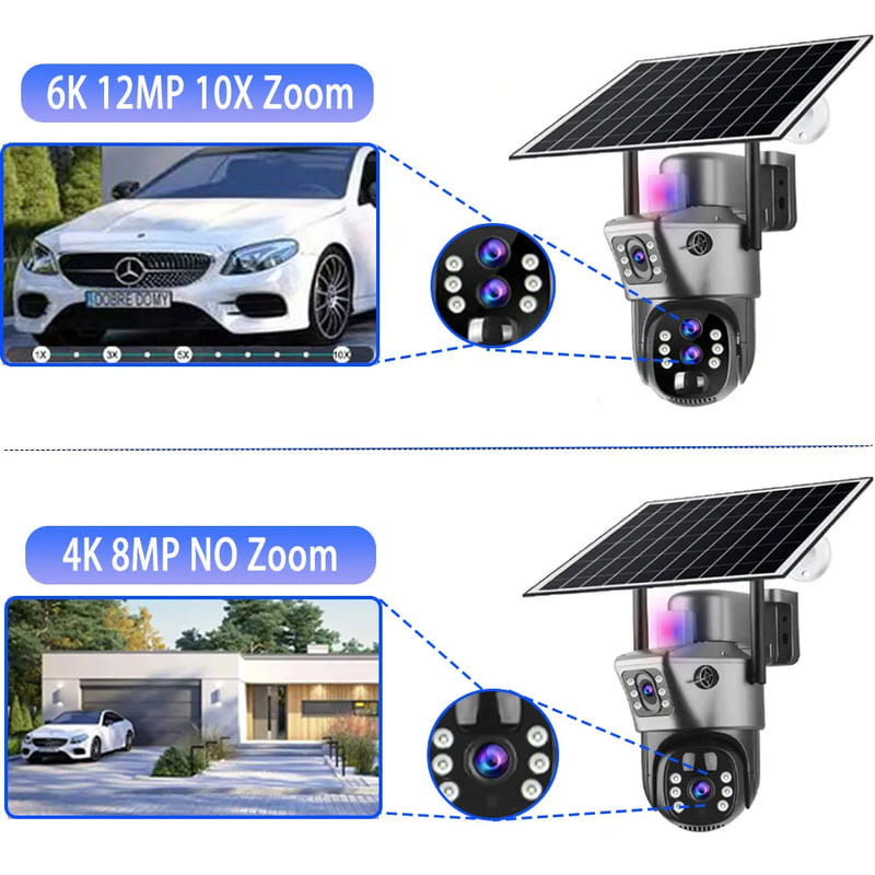 LS VISION 6K 4G Sim Solar Camera 10x Zoom IP CCTV 12MP Dual lens PTZ Surveillance PIR Human Detection Outdoor Security Protection Camera