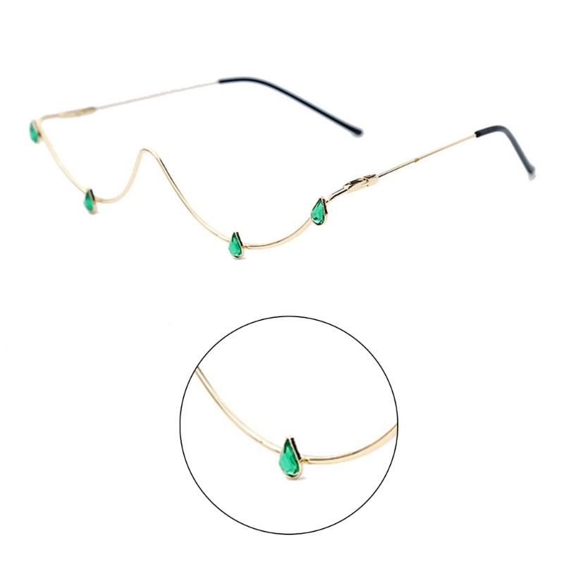Hip Hop Rhinestones Sunglasses Stylish Decorative Eye Glasses Half Frame W Shape Live Show Party Photo Props
