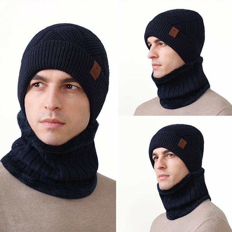 Men's Wool Thick Knitted Hat Scarf Winter Cashmere Ear Protection Warm Wool Hat