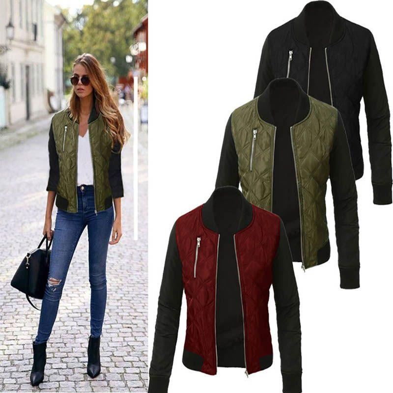 Giacca Bomber Imbottita Classica da Donna Stile Vintage con Zip Cappotto Biker Maniche Lunghe