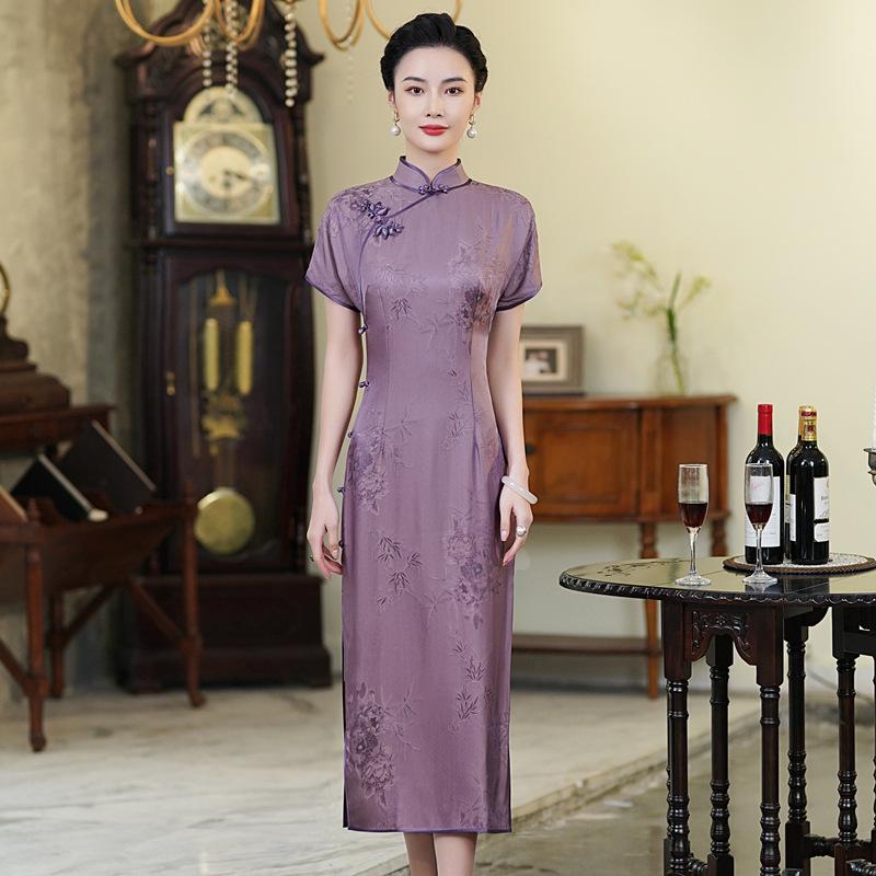High-end silk cheongsam 1011 new Chinese retro daily mulberry silk cheongsam dress slim temperament long