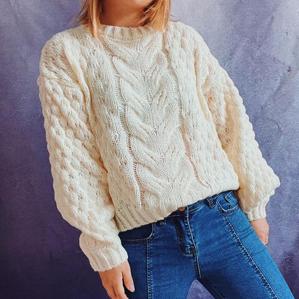 Mode Dam Och Vinter Tryck Stickad Långärmad Pullover Tröja Casual Tröja