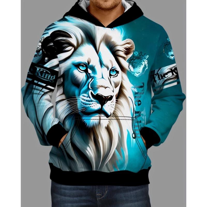 2026 Herren Frühling und Herbst Hoodie Löwe 3D-Druck Hoodie Grafik-Hoodie Tasche Bequem Locker Stilvoller Hoodie Pullover