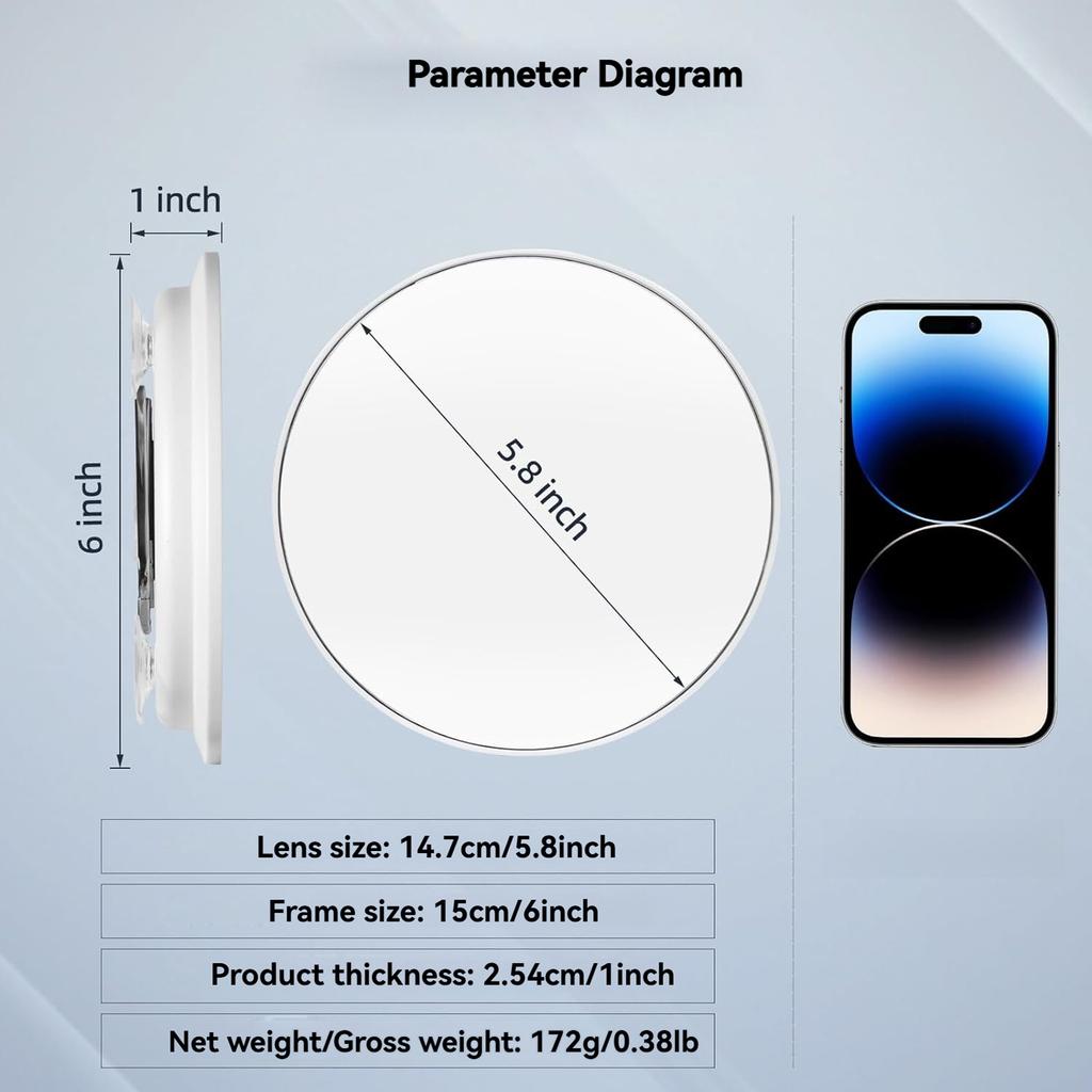 30x Magnifying Mirror with Light   6   Inch Large Makeup Mirror Compact Travel Mirror with High Magnification 3 Suction Cups and Adjustable Stand