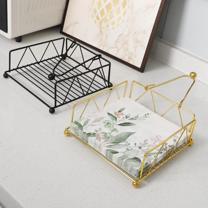 Modern Napkin Holder For Table With Weighted Arm, Square Metal Flat Napkin Holder Farmhouse Napkin Box Rustic Napkin Tray