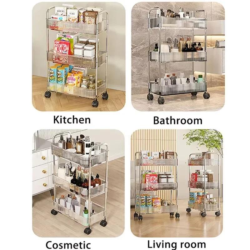 3/4‑Tier Wheeled Rolling Storage Cart, Multi‑Layer Mobile Trolley for Cosmetics Snacks Household Sundries
