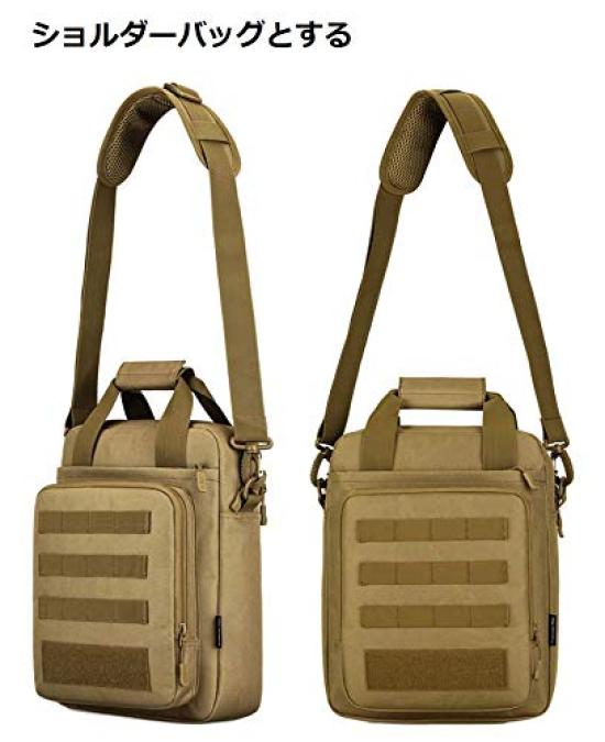 PHOENIX IKKI Vertical A4 Size Molle Compatible Camouflage Military Tactical Black 2-Way Handbag/Shoulder Bag/Business Bag,