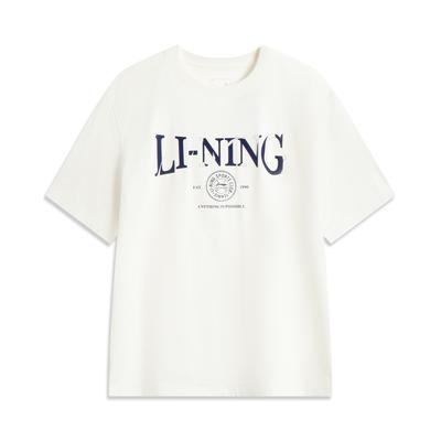 Li Ning Sports Trend Serie Buchstaben Rundhals Atmungsaktiv Vielseitig Locker Kurzarm T-Shirt Herren Oberteile Off-White AHSV483-1