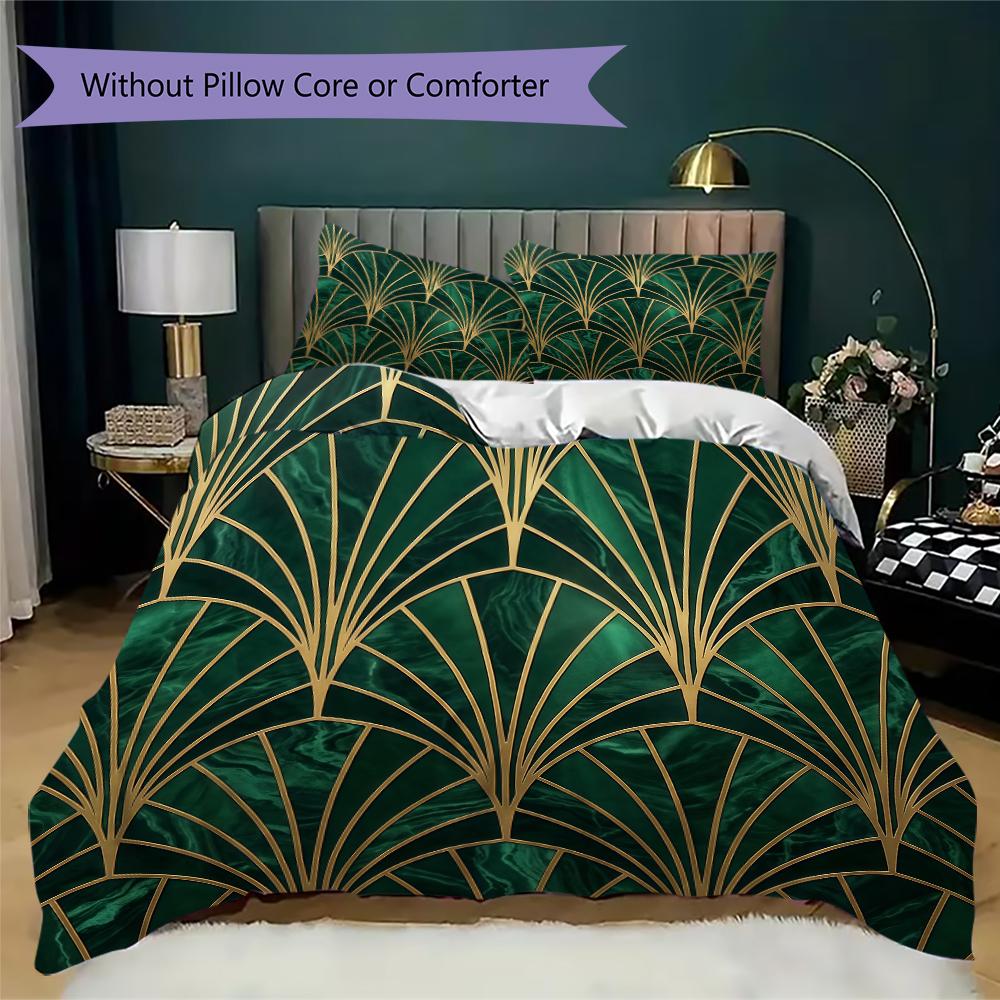 Deco Golden Fan Pattern Bedding uilt Set uilt Cover Pillowcase Home Decoration Birthday Gift (1 * duvet cover + 2 * pillowcase without core)