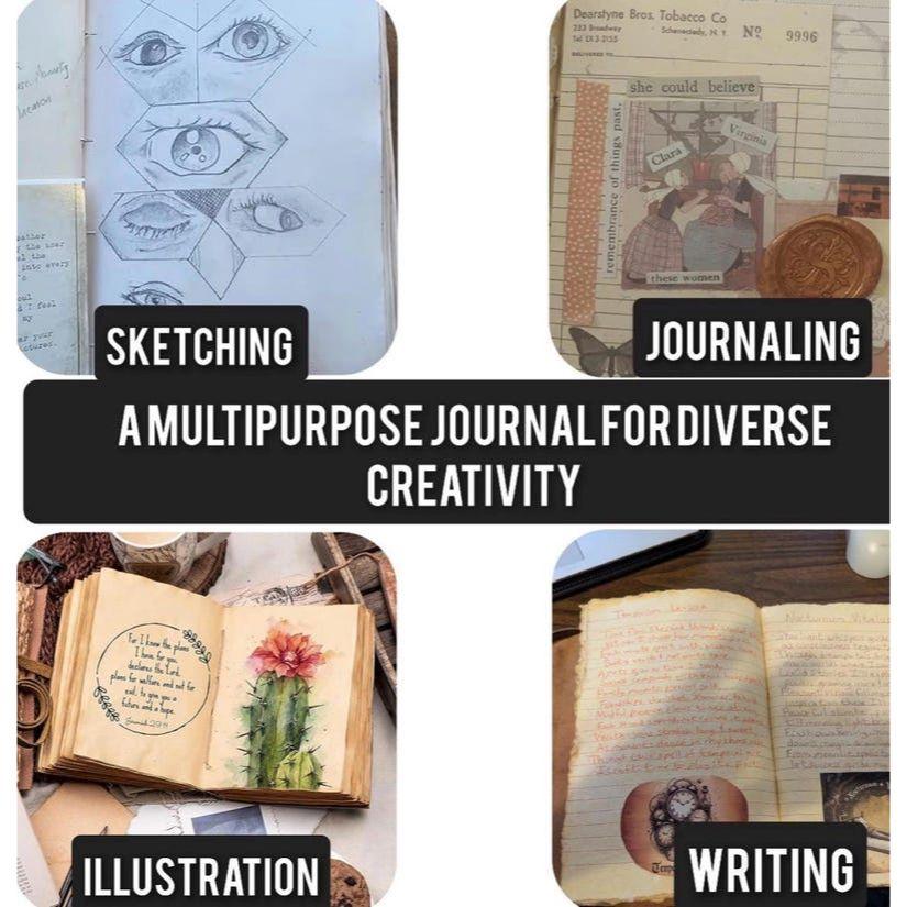 Colorful Cat Leather Notebook – Handcrafted Vintage Leather Diary