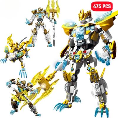 475pcs Creative Transforming Robot Model Building Blocks MOC White Tiger Assembly Bricks Ornament Toys for Boys Kids Gifts