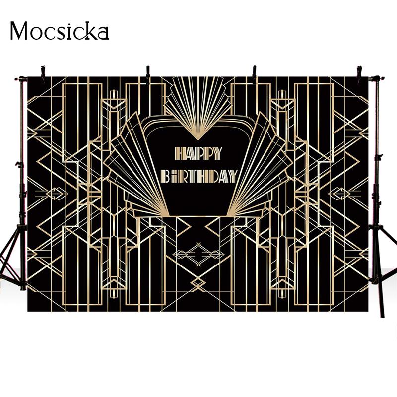 Great Gatsby Theme Birthday Party Photography Background Black Golden Line Customize Decor Backdrops Banner