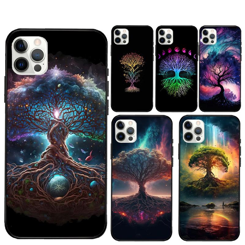 Tree of Life Space Galaxy Stars Phone Case For iPhone 16 Pro Max 11 12 13 Mini 14 15 Pro Max 15 16 Plus XR 16e Cover Coque