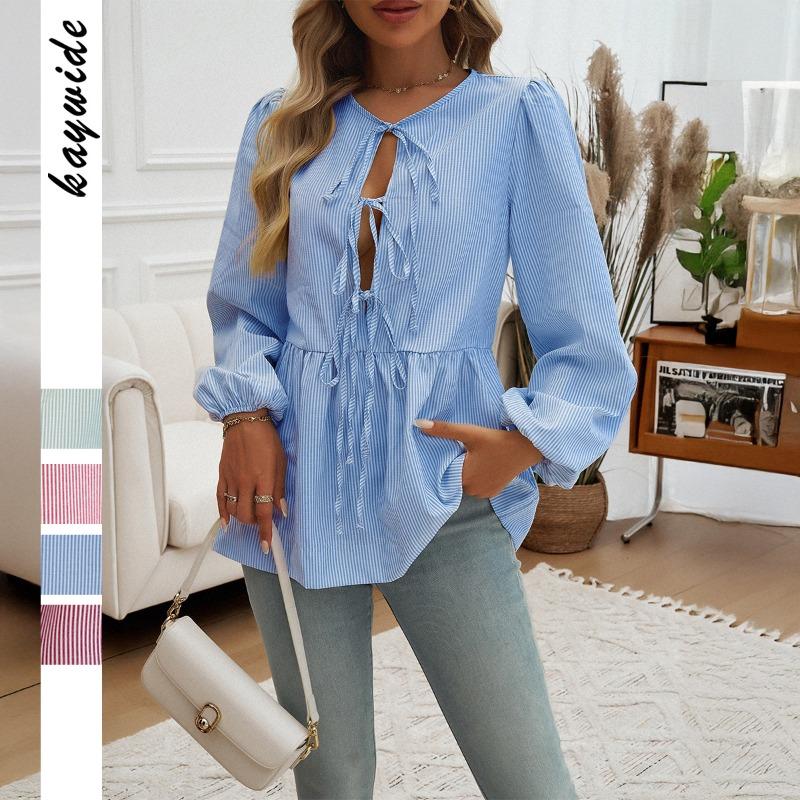 Casual Vacation Style Lace-up Women's Shirt for Summer