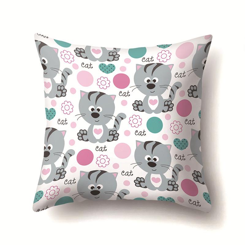 Cat Geometric Cute Single-sided Pillowcase Sofa Office Cushion Cover Living Room Waist Cover Bedroom Back Cover