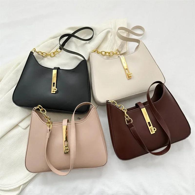 Luxury PU Leather Shoulder Bag for Women Casual Solid Color Design Handbags Brand Purse 2025 Fashion Shopper Clutch Women's Bags