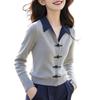 Autumn/Winter Polo Collar Chinese-Style Knitwear: Plus Size, Slimming, Flattering Sweater