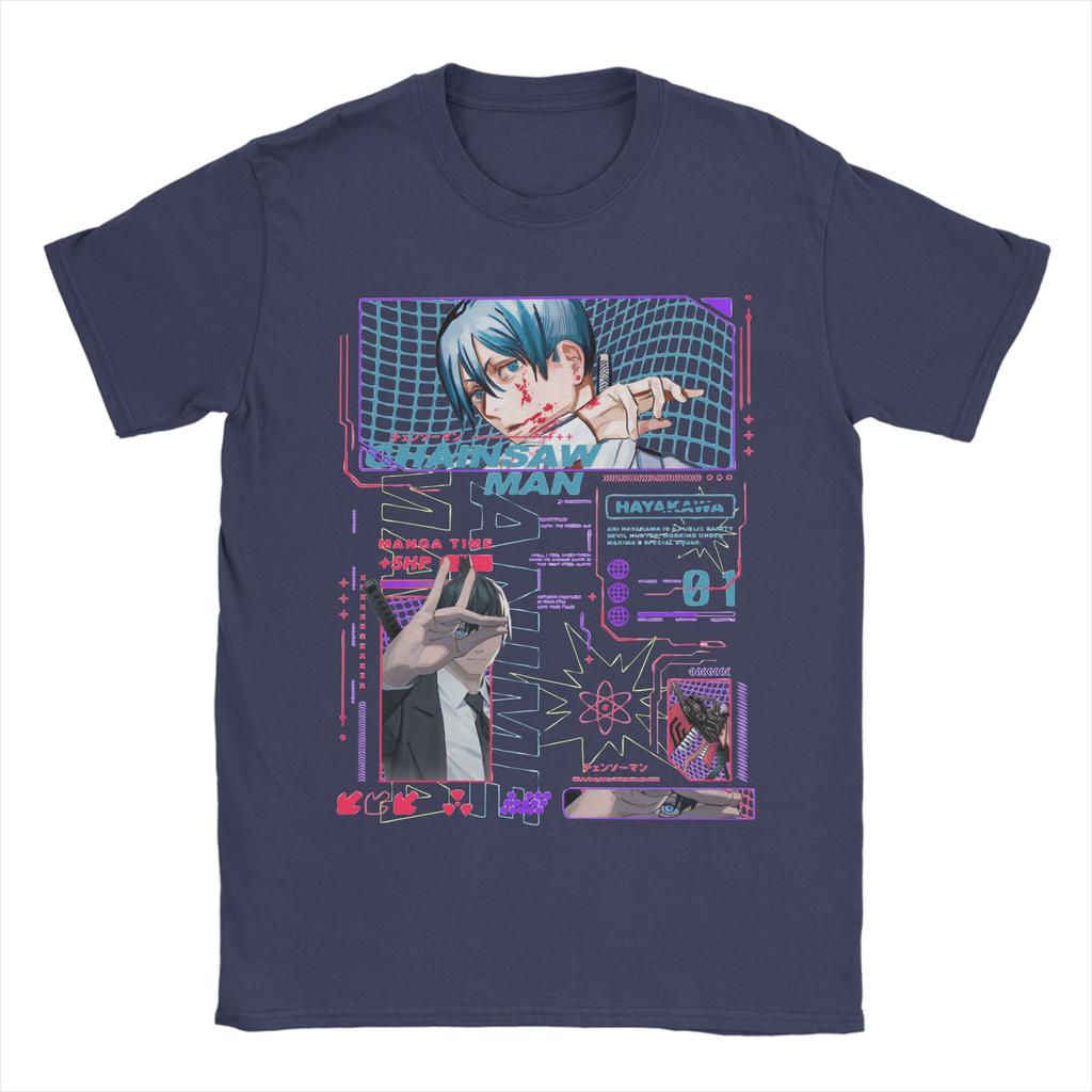 Funny Chainsaw Man Hayakawa Aki T Shirt Men Cotton Short Sleeve  Round Neck Summer Clothes