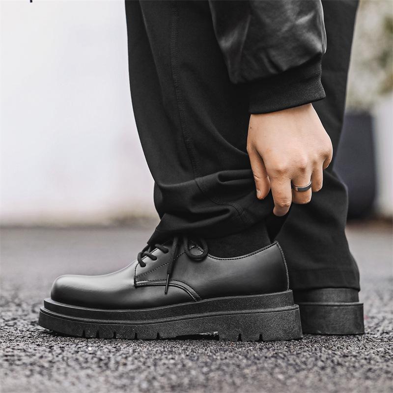 New men's black business casual big head leather shoes low-top thick-soled heightening men's shoes