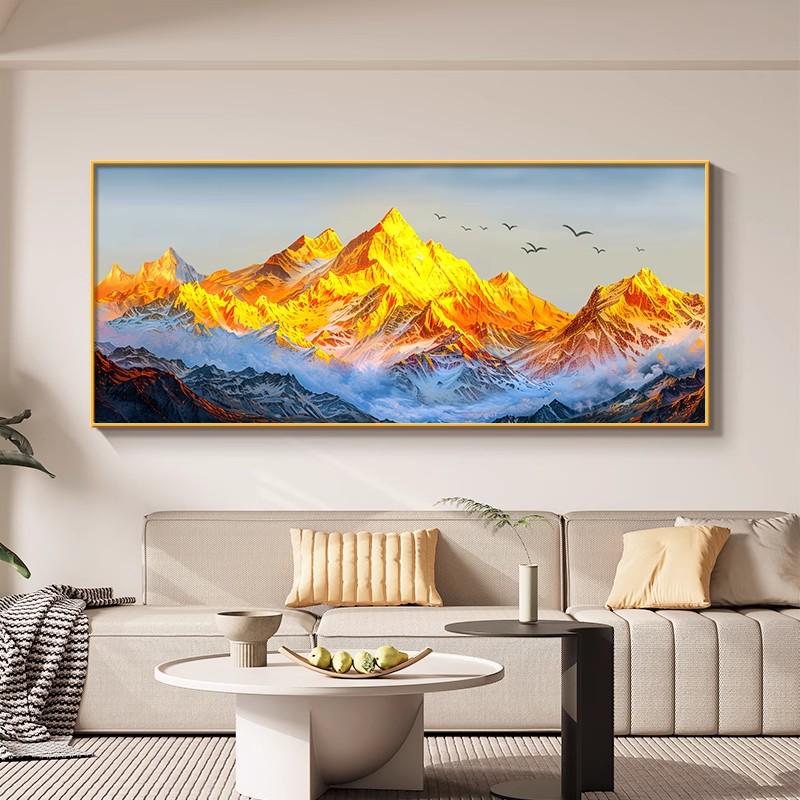 Golden Mountain Luxury Wall Art: Modern Sofa Backdrop for Living Room or Office