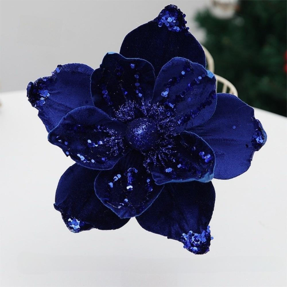 Sequin Artificial Poinsettia Glitter Flower 21cm 3D Simulation Magnolia  Wedding Party Decoration