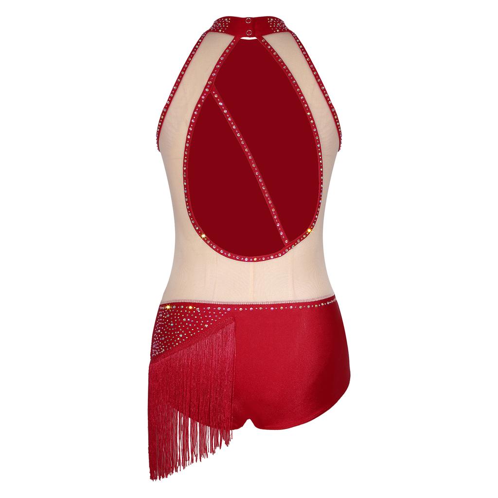 Damen Pailletten Quasten Latein Tanzkleid Bodysuit Ärmellos Fransen Bodysuit Rumba Standardtanzbekleidung