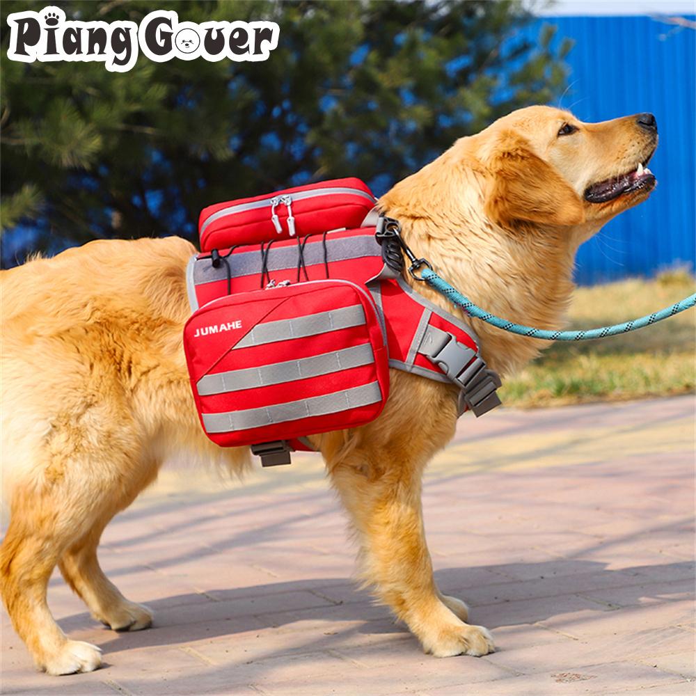 Adjustable Pet Harness Backpack Snack Big Dog Saddle Bag for Medium Large Dog Hiking Travel Outdoor Camouflage