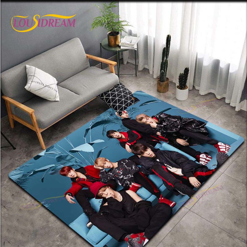 Alfombra de Área Más Nueva de Kpop Bangtan Boys BTS Alfombrilla de Piso para Juegos Infantiles Alfombra Decorativa Más Nueva con Patrón 3D para Sala de Estar