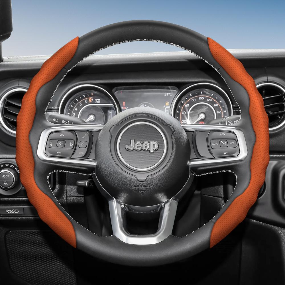 Suitable for Jeep Steering Wheel , Wavy Pattern, Sporty Breathable Leather, Segmented Anti-Slip Sweat-Absorbing Protective Cover for Compass R AMU1