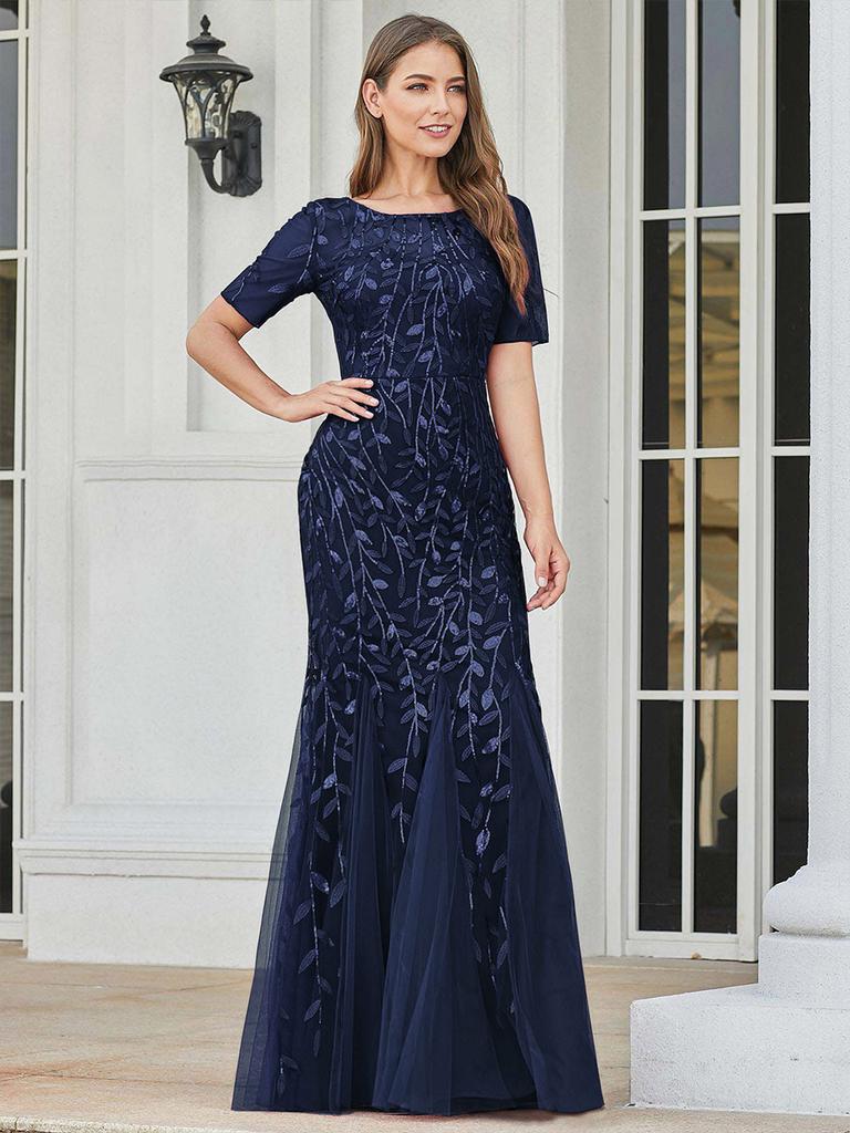 Ever-Pretty Illusion-Stickerei-Fischschwanz-Tüll-Abendkleid