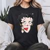 Betty Boop with Pudgy Dog Shirt Vintage Women Summer Cotton Short Sleeve Retro Cartoon Girl Graphic Printed Casual Daily Outfit