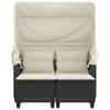 2 Seater Garden Sofa with Canopy and Footstools Black Poly Rattan