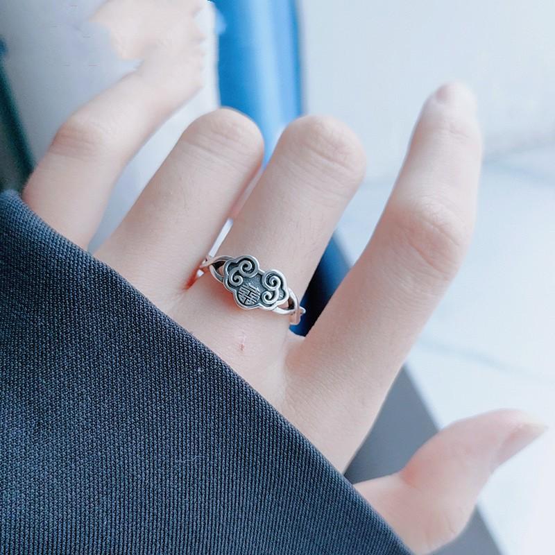 Adjustable Open Ring Women Men Vintage Chinese Style Motif Plated Copper Finger