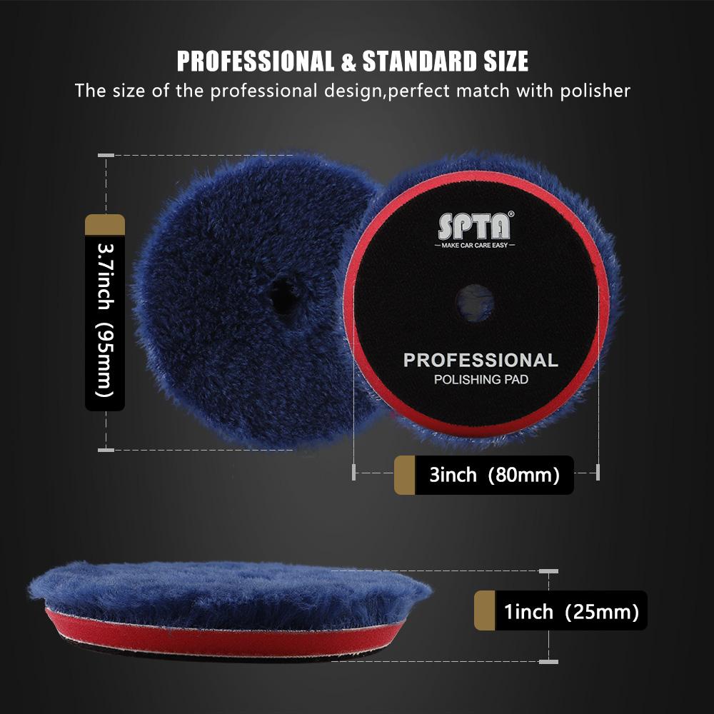 (Single Sale) SPTA 3"/5"/6" Wool Polishing Pad High Density Lambs Woollen Polish Buffing Pad for Car Polisher