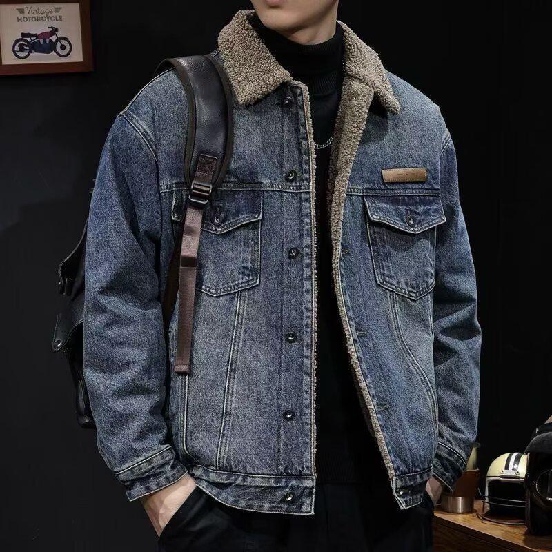 Men's Winter Trendy Brand Loose Lambswool-Lined Retro Denim Jacket