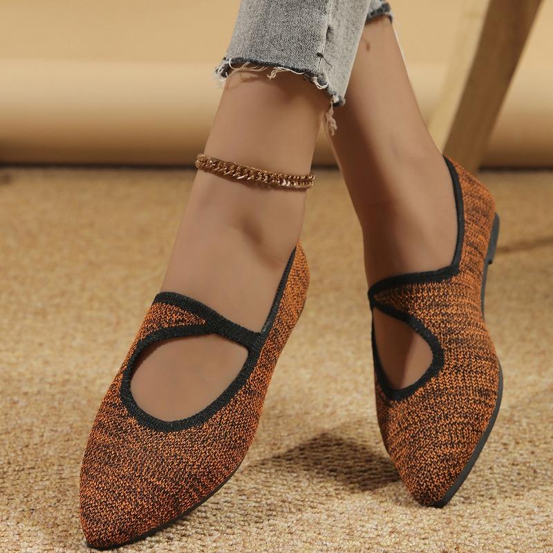 

Large size flat-bottom knitted low-top single shoes, women s one-pedal hollow and breathable shallow-mouth Doudou shoes 36