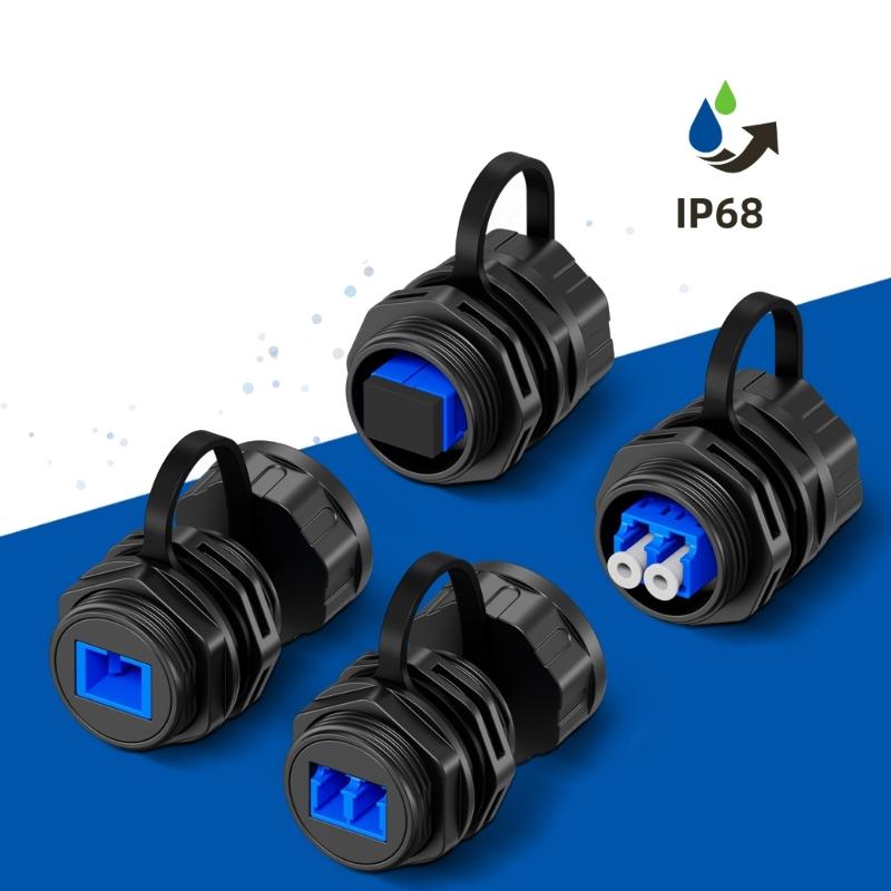 IP68 Waterproof LC Fiber Optics Coupler Adapter Panel Mount Connector With Dustproof Cover For Outdoor Data Center Use