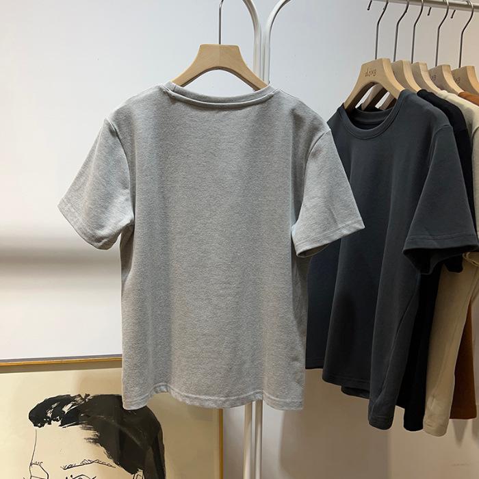 Shoulder pure cotton short-sleeved t-shirt women's loose casual versatile top thickened t-shirt pure cotton inner bottoming shirt