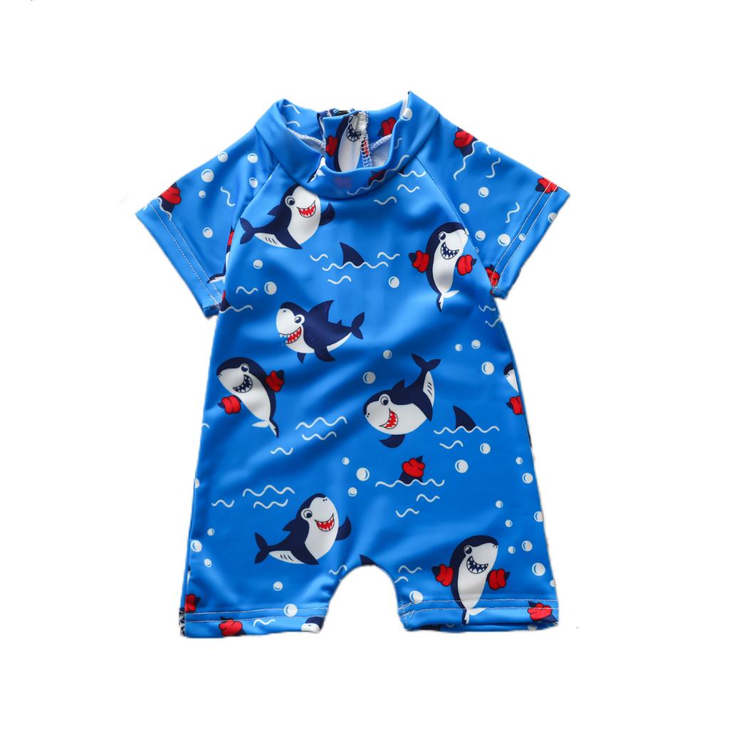 0-5years Baby Boys Summer Romper Swimwear Cartoon Shark Patterns Short Sleeve Zipper Swimsuits For Kids Boys Shark Bathing Suit