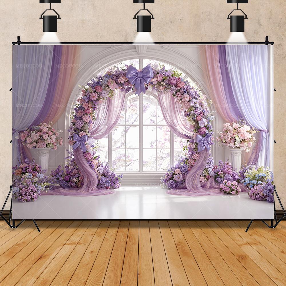 Floral Bow Wedding Scene Background Suitable for Wedding Photo Studio Shooting Background Birthday Party Baby Shower Decoration