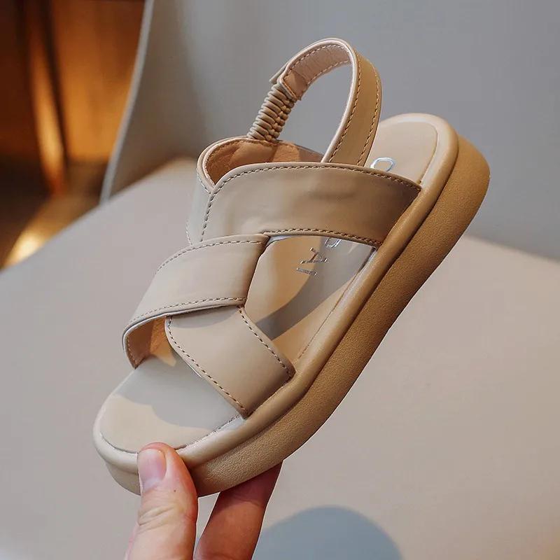 Fashion Toddlers Girls Sandals 2024 Summer Children Beach Shoes Kids Fashion Sandals Cross-tied Anti-sliperry Soft Beach Sandals