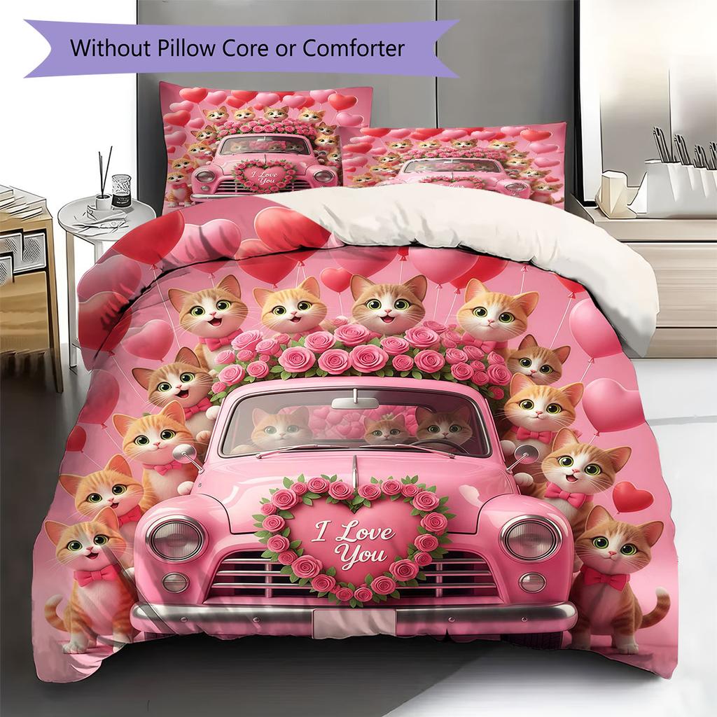 Trucks animals Pattern Bedding Quilt Set Quilt Cover Pillowcase Home Decoration Birthday Gift (1 * duvet cover + 2 * pillowcase, without core)