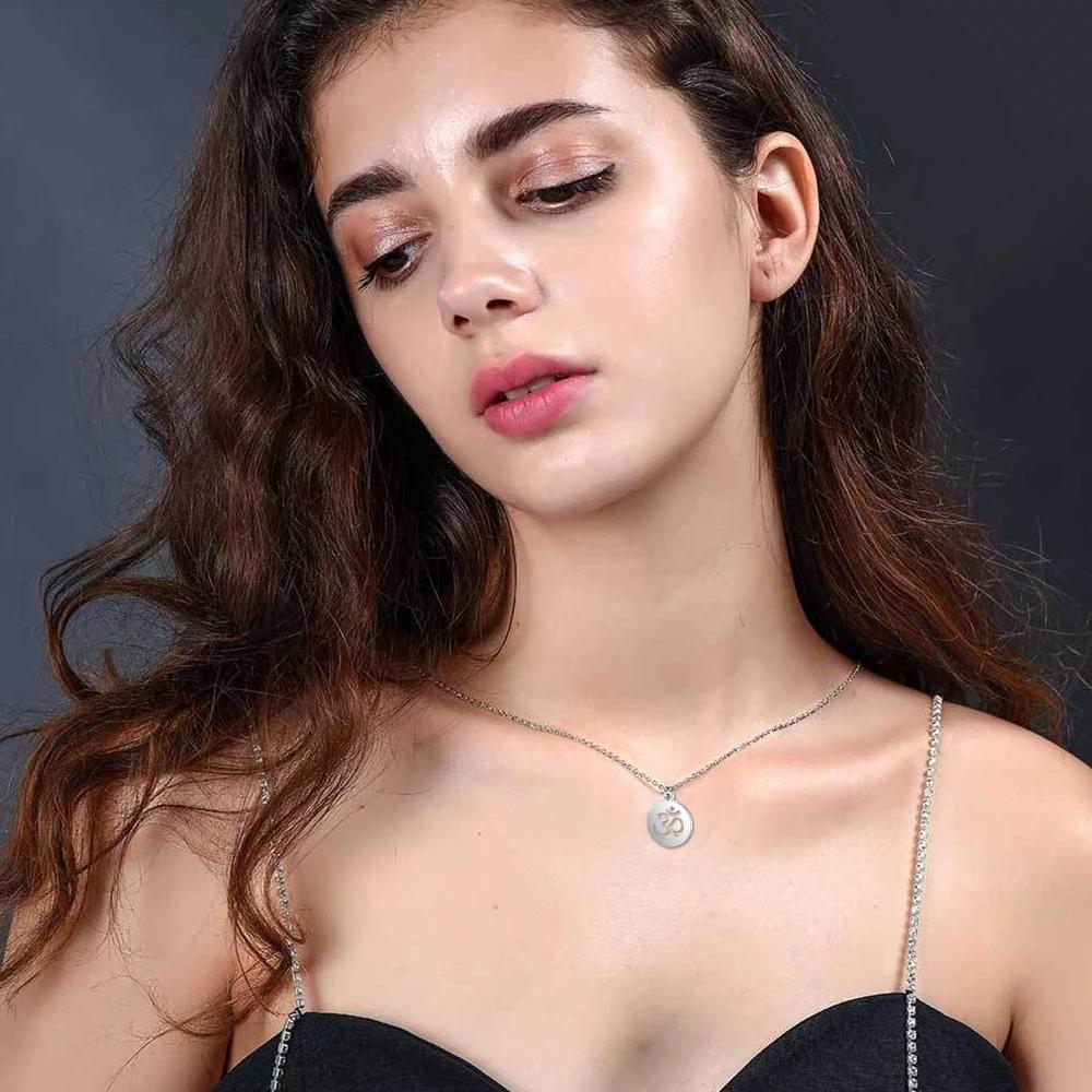 Small Yoga Pendant Gold Color Stainless Steel Indian Hindoo Hindu Buddhist OM Charm Necklace For Women Religious Jewelry Gift
