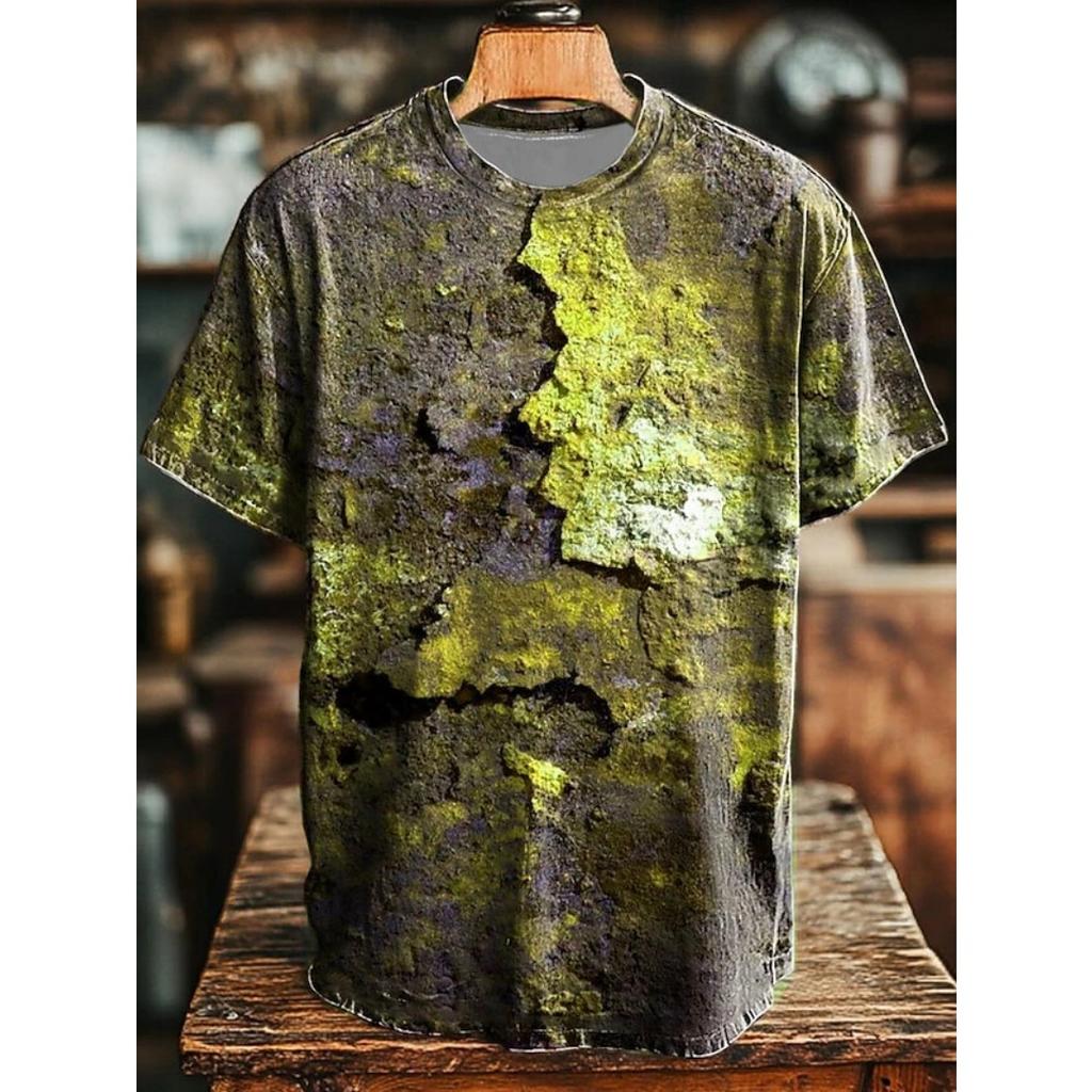 Retro Men's T Shirt Art Abstract Geometric Retro Print Casual Short Sleeve T-Shirts Beach Vacation Fashion Loose Men's Clothing