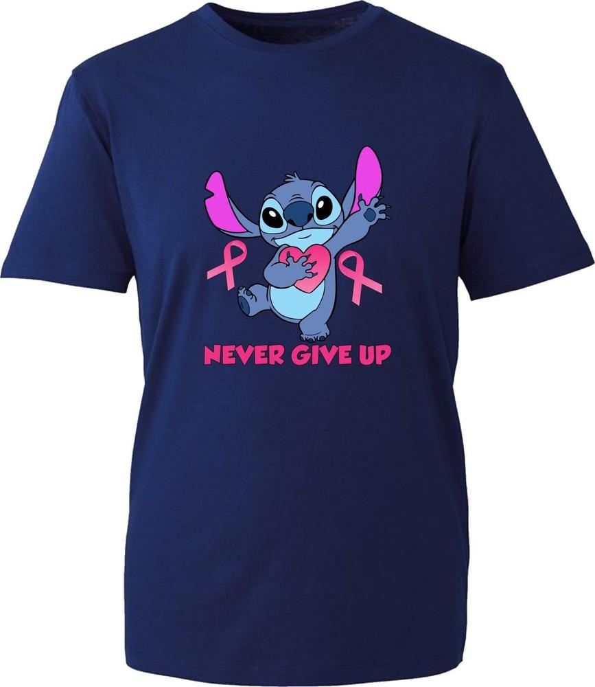 Never Give Up Breast Cancer Awareness T Shirt Lilo Stitch Pink Ribbon Gift Top S