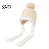 Ear Warmer Hat for Cycling Women Knitted Earflap Hat, Fuzzy Trim Pompom Soft Warm Outdoor Winter Knit Cycling, Cold Weather Daily Wear