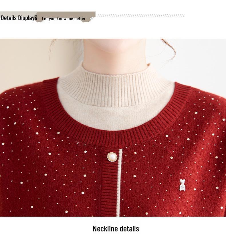 Mom's 2025 Winter Faux Two-Piece Knit Top: Stylish, Warm, Plus Velvet Thickened Sweater for Autumn & Winter