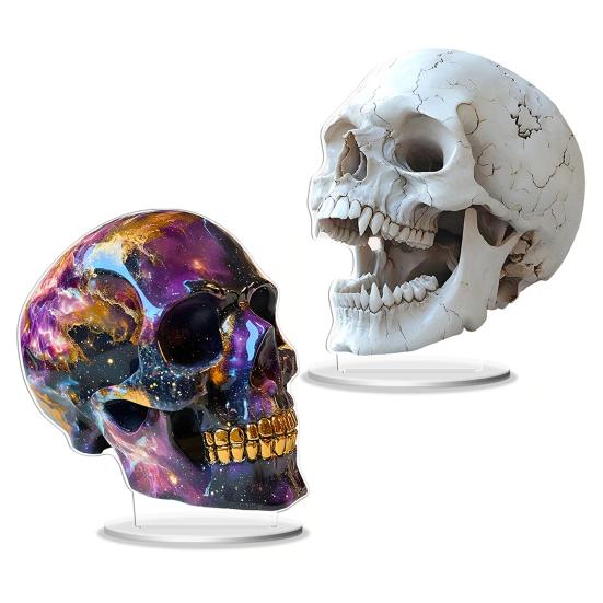 2D Acrylic Ornament Sign Gothic Flat Skull for Cabinet Mantel Halloween